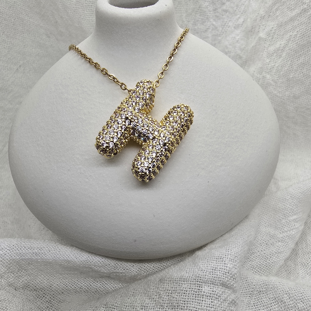Gold Crystal Pavé 'H' Pendant Necklace - Sparkling Gold Initial